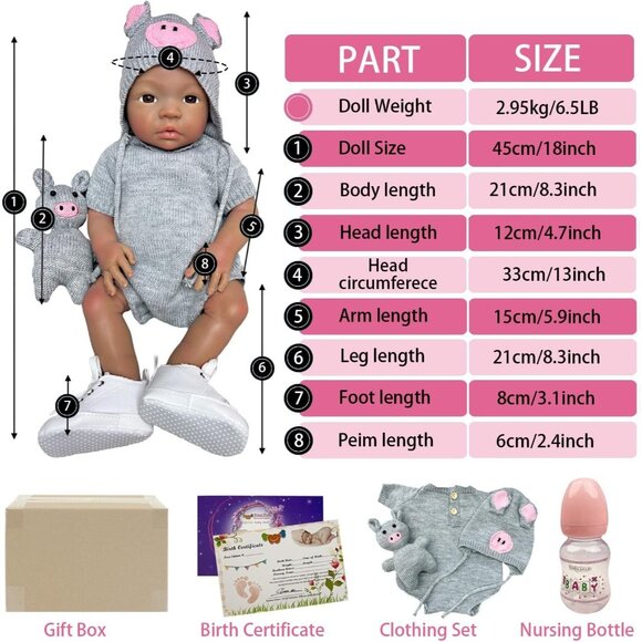 🆕18Inch Dark Skin Full Body Silicone Realistic Reborn Baby Girl Real Life Dolls - Picture 4 of 11